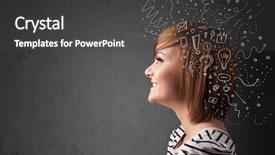  Presentation with thinking - PPT layouts featuring smart decision - young girl thinking with abstract background and a dark gray colored foreground
