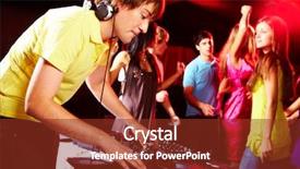 Presentation with spinning - PPT theme enhanced with smart deejay spinning turntables with dancing teens on background background and a tawny brown colored foreground
