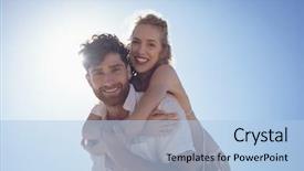  Presentation with young man and a woman - Presentation with carrying pretty caucasian woman piggyback background and a light blue colored foreground