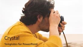  Presentation with digital - Cool new presentation design with young caucasian man using digital backdrop and a  colored foreground