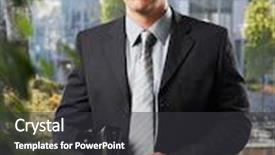  Presentation with smart building - Colorful slide deck enhanced with smart executive businessman in suit standing on office building courtyard holding briefcase backdrop and a dark gray colored foreground