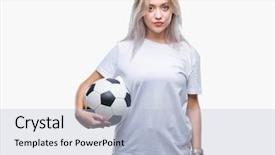  Presentation with soccer - Colorful presentation theme enhanced with smart face thinking serious backdrop and a light blue colored foreground