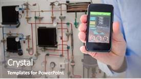  Presentation with pipes - Presentation theme consisting of smart factory - businessman showing his smartphone background and a gray colored foreground