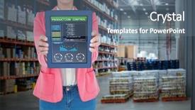  Presentation with elegant - PPT theme having smart factory - elegant brunette using tablet background and a ocean colored foreground