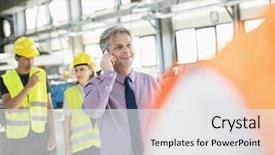  Presentation with mobile phone and germs - Slide set consisting of smart factory - male supervisor talking on mobile background and a white colored foreground