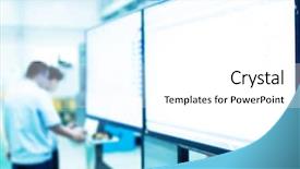  Presentation with factory - PPT theme featuring smart factory - people standing front of screen background and a  colored foreground