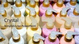  Presentation with cosmetic - Presentation design having smart factory - shelf full of cosmetic products background and a yellow colored foreground