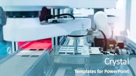  Presentation with robot arm - Amazing slide deck having smart factory use automation robot backdrop and a teal colored foreground