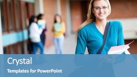  Presentation with college campus - Presentation theme with smart female college student background and a teal colored foreground