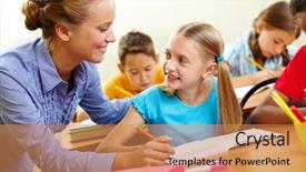  Presentation with teacher lesson plan - PPT theme featuring smart girl and her teacher background and a coral colored foreground
