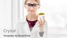  Presentation with chemical bottle - Slide deck with smart-girl-doing-scientific-chemistry background and a white colored foreground