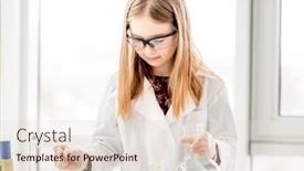  Presentation with chemical bottle - PPT theme enhanced with smart-girl-doing-scientific-chemistry background and a  colored foreground