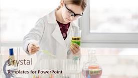  Presentation with chemical bottle - Presentation theme featuring smart-girl-doing-scientific-chemistry background and a  colored foreground