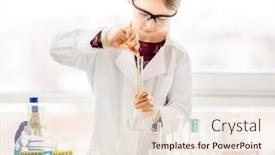  Presentation with chemical experiment - Presentation theme featuring smart-girl-during-scientific-chemistry background and a lemonade colored foreground