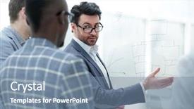  Presentation with partners - PPT layouts enhanced with smart goals - businessman explains something to his background and a seafoam green colored foreground