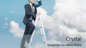  Presentation with businessman climbing the career ladder - Colorful slide set enhanced with smart goals - young businessman on his careers backdrop and a light blue colored foreground
