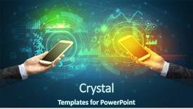  Presentation with business communication - Colorful PPT layouts enhanced with smart grid system - close up of two smartphones backdrop and a  colored foreground