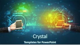  Presentation with business communication - PPT layouts having smart grid system - close up of two smartphones background and a ocean colored foreground