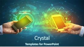  Presentation with business communication - Presentation with smart grid system - close up of two smartphones background and a ocean colored foreground
