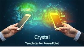 Presentation with business communication - Presentation featuring smart grid system - close up of two smartphones background and a ocean colored foreground