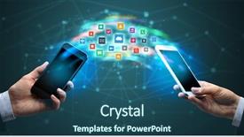  Presentation with mobile applications - Slide set consisting of smart grid system - two mobile phones syncing applications background and a  colored foreground