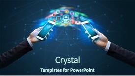  Presentation with mobile applications - Beautiful presentation design featuring smart grid system - two mobile phones syncing applications backdrop and a ocean colored foreground