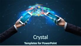  Presentation with mobile applications - Slide deck enhanced with smart grid system - two mobile phones syncing applications background and a navy blue colored foreground