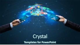  Presentation with mobile applications - Beautiful presentation theme featuring smart grid system - two mobile phones syncing applications backdrop and a navy blue colored foreground