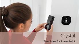  Presentation with home appliances - PPT theme enhanced with smart-home-automation-woman-using background and a coral colored foreground