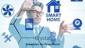 Presentation with home appliances - Presentation theme with smart-home-concept-with-devices background and a light blue colored foreground