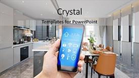  Presentation with mobile home - Cool new slides with smart home system on mobile backdrop and a light gray colored foreground