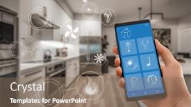  Presentation with smartphone app - PPT theme consisting of smart-home-technology-interface background and a coral colored foreground