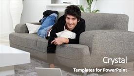  Presentation with young students working in groups - Amazing presentation theme having smart house - young man working with laptop backdrop and a gray colored foreground