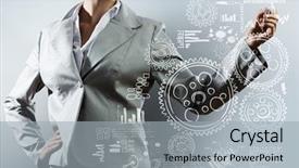  Presentation with strategy - Slide set with smart idea - body of businesswoman drawing business background and a  colored foreground