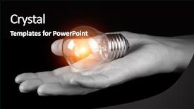  Presentation with light bulb - Cool new theme with smart idea - hand holding light bulb isolated backdrop and a black colored foreground