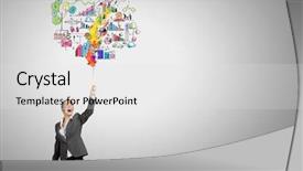  Presentation with paint brush - PPT theme enhanced with smart idea - young attractive businesswoman with paint background and a light gray colored foreground