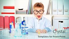  Presentation with cute science - Cool new theme with smart kid - cute boy is making science backdrop and a sky blue colored foreground