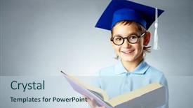  Presentation with open book - Slides having smart kid - portrait of cute lad background and a lemonade colored foreground