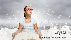  Presentation with girl in red dress - Amazing PPT theme having smart kid - school pretty girl in red backdrop and a light gray colored foreground