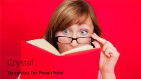  Presentation with knowledge - Amazing PPT layouts having smart knowledge girl with boos as concept of career education backdrop and a red colored foreground