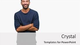  Presentation with army person pressing remote baton - Audience pleasing presentation theme consisting of smart life - adult hispanic man over isolated backdrop and a white colored foreground