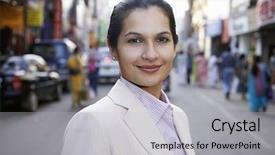  Presentation with city street - PPT layouts enhanced with smart life - portrait of beautiful young businesswoman background and a light gray colored foreground