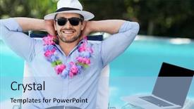  Presentation with summer sun - Slides with smart man wearing garland while background and a light blue colored foreground