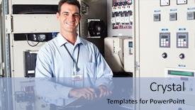  Presentation with industrial engineer - Slides enhanced with smart meter - portrait of industrial engineer background and a light blue colored foreground