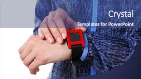  Presentation with smart watch red - Colorful PPT theme enhanced with smart meter - red sport watch on female backdrop and a ocean colored foreground