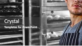  Presentation with catering waiter food event service - Amazing PPT theme having smart microwave - male waiter standing against food backdrop and a dark gray colored foreground