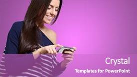  Presentation with modern - PPT theme having smart mobility - portrait of young woman touching background and a purple colored foreground
