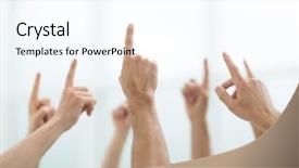  Presentation with fingers - Slides enhanced with smart objectives goals - business team pointing fingers up background and a  colored foreground