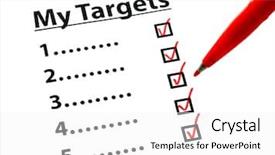 Presentation with target - Presentation design featuring smart objectives goals - target list out with tick background and a white colored foreground