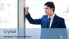  Presentation with businessman standing on mountain top - Slides having smart objectives goals - young handsome businessman standing background and a  colored foreground